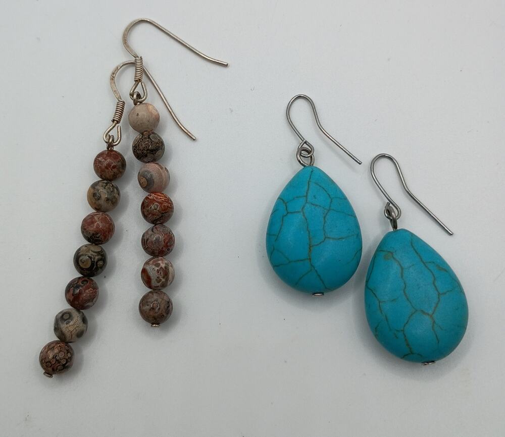 Jasper & Turquoise Drop Earrings – Two-Pair Lot